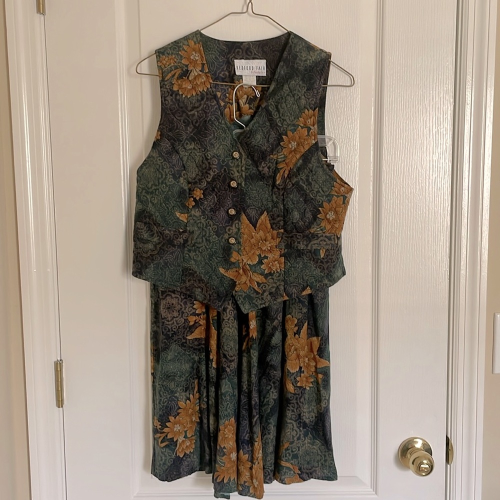Vintage 90s Bedford Fair Lifestyles Quilted Floral Vest and Skirt Set